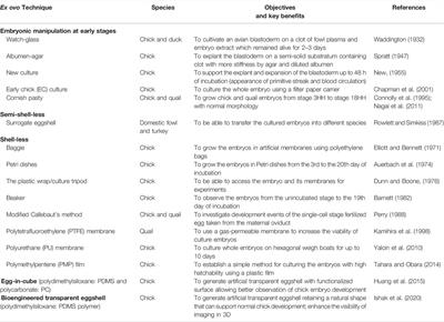 Avian Embryonic Culture: A Perspective of In Ovo to Ex Ovo and In Vitro Studies